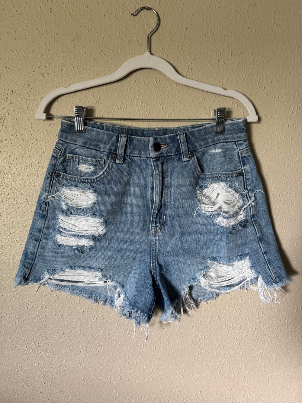 CURVY American Eagle Jean Shorts • Medium Wash Distressed